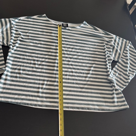 bobeau Tops - Bobeau WomensLong Sleeve Shirt in Blue and White Stripes